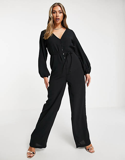 I Saw It First woven button down wide leg jumpsuit in black