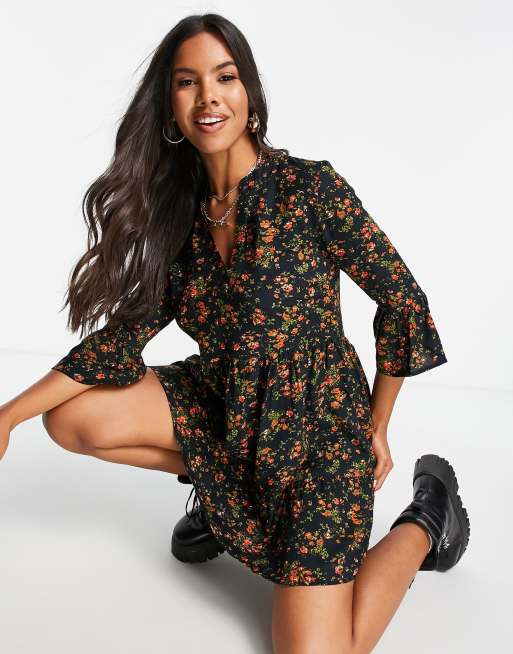 Black floral 2025 skater dress