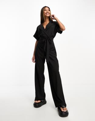 I Saw It First wrap front jumpsuit in black