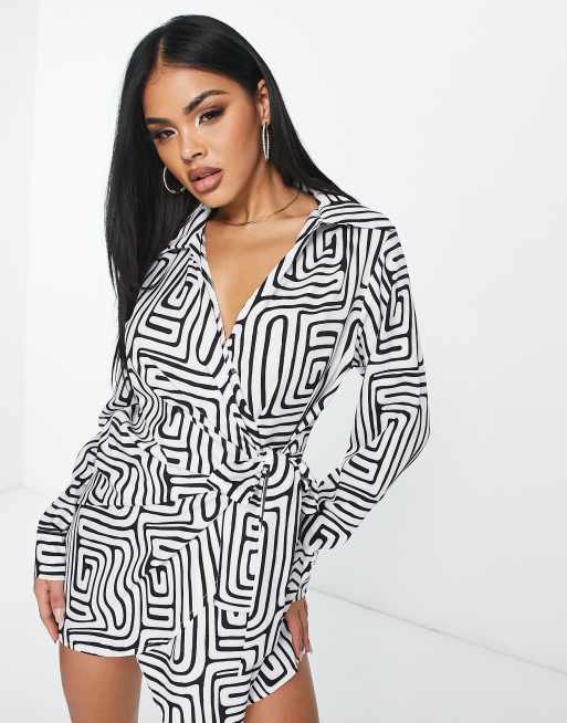 I Saw It First wrap mini dress in geo print