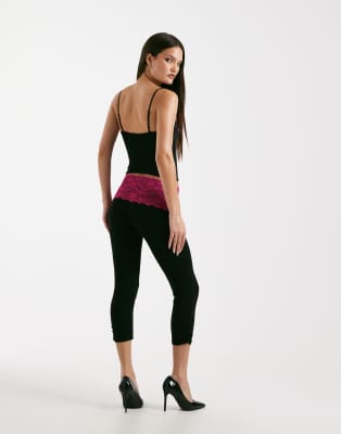 I.am.gia Adella Super Soft Jersey Contrast Lace Trim Capri Pants In Multi