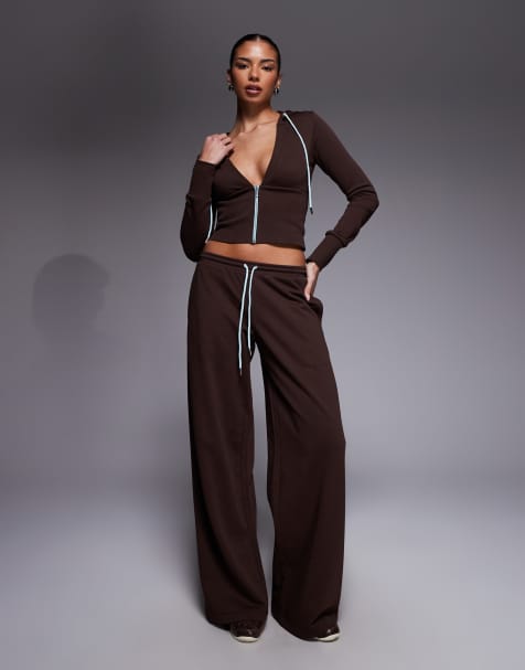 I.AM.GIA Arlo plunge cinch waist hoodie and baggy track sweatpants set in brown and baby blue - view 1