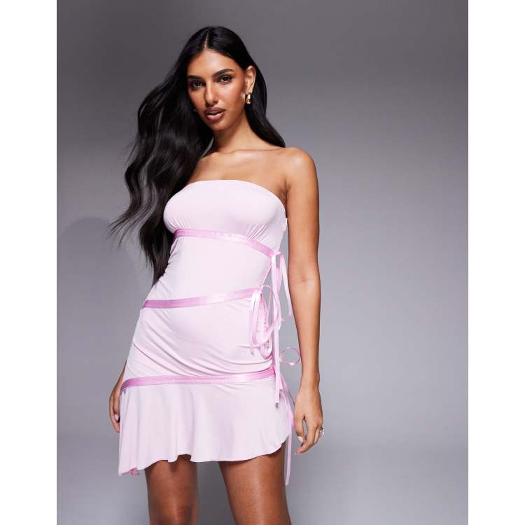 I.AM.GIA Arly slinky bandeau contrast satin ribbon trim asymmetric