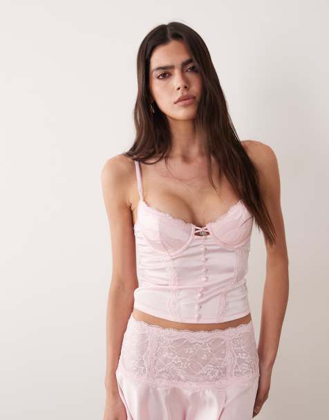 I.AM.GIA - Ashling - Top a corsetto in raso e pizzo rosa in coordinato - view 1