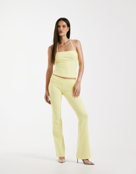 I.AM.GIA Audrina sculpted ribbed halterneck top and flares co-ord in yellow - view 1