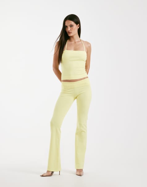 I.AM.GIA Audrina sculpting knit ribbed trim halterneck top co-ord in yellow - view 1