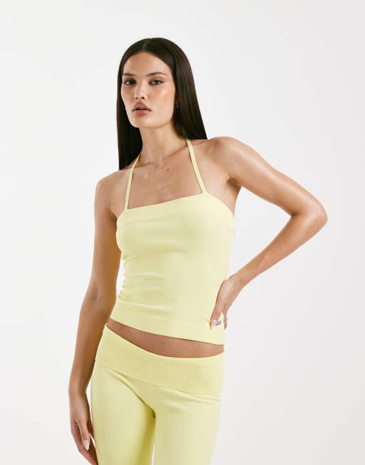I.AM.GIA – Audrina – Żółty profilowany top z dekoltem typu halter i prążkowanym wykończeniem, część zestawu, 4 z 4