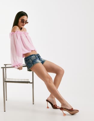 I.am.gia Aura Frayed Hem Denim Hot Pants In Blue