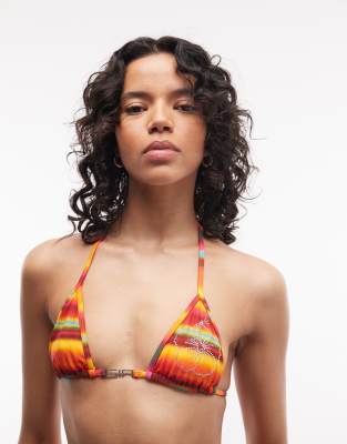 I.am.gia Ava Halterneck Diamante Logo Striped Bikini Top Co-ord In Multi