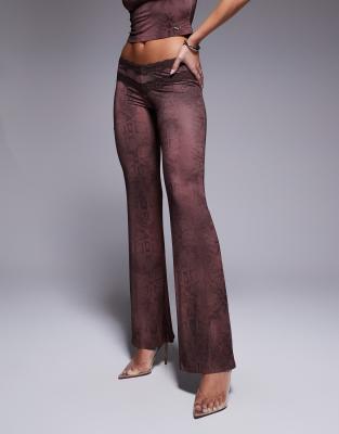 I.am.gia Beau Double Lace Trim V Front Flared Pants In Brown