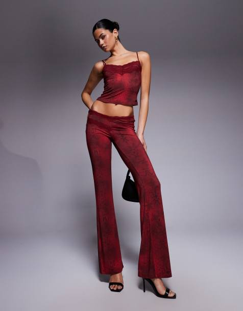 I.AM.GIA Beau double lace trim v-front flared pants in red print (Part of a set) - view 1