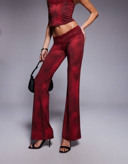 I.AM.GIA Beau double lace trim v-front flared pants in red print (Part of a set), 5 of 5