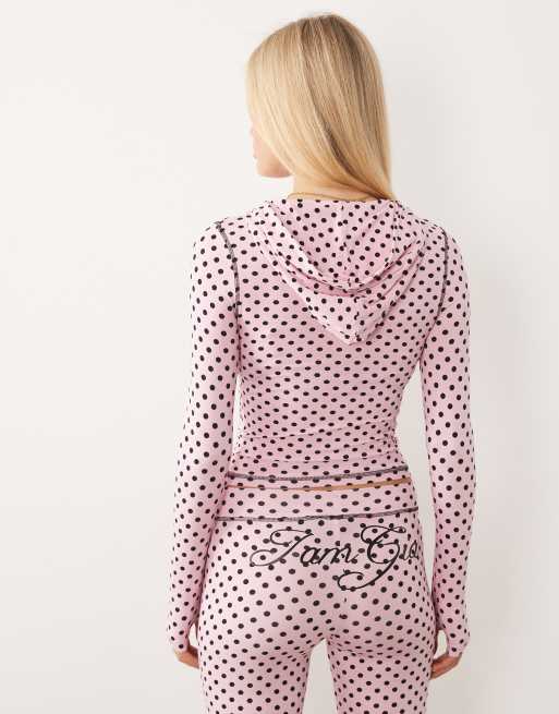 I.AM.GIA - Blare - Felpa con cappuccio e zip rosa e nera a pois con cuciture e logo a contrasto in coordinato, 4 di 4
