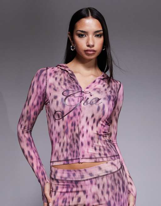 I.AM.GIA - Blare - Hoodie met contrasterend logo en stiksels en rits in roze dierenprint, deel van co-ord set