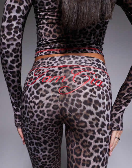I.AM.GIA Blare logo back print contrast stitch track pant co-ord in dark leopard print, 3 of 5
