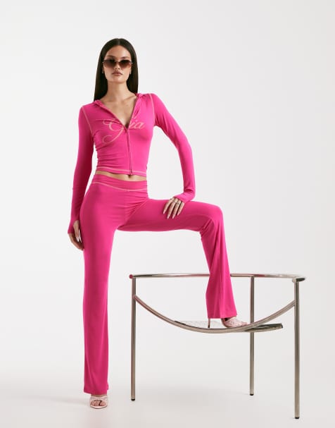 I.AM.GIA Blare logo back print contrast stitch track pant co-ord in hot pink - view 1