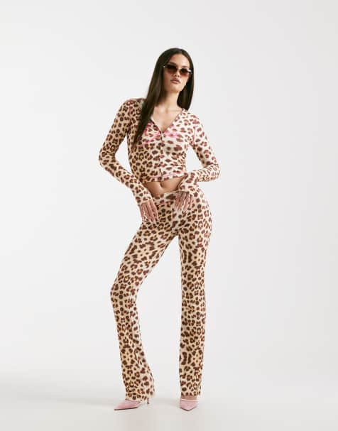 I.AM.GIA Blare logo back print contrast stitch track pant co-ord in leopard - view 1
