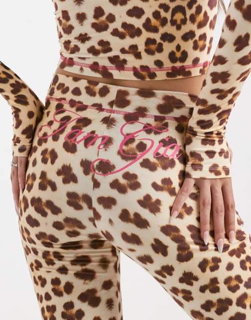 I.AM.GIA Blare logo back print contrast stitch track pant in leopard - part of a set