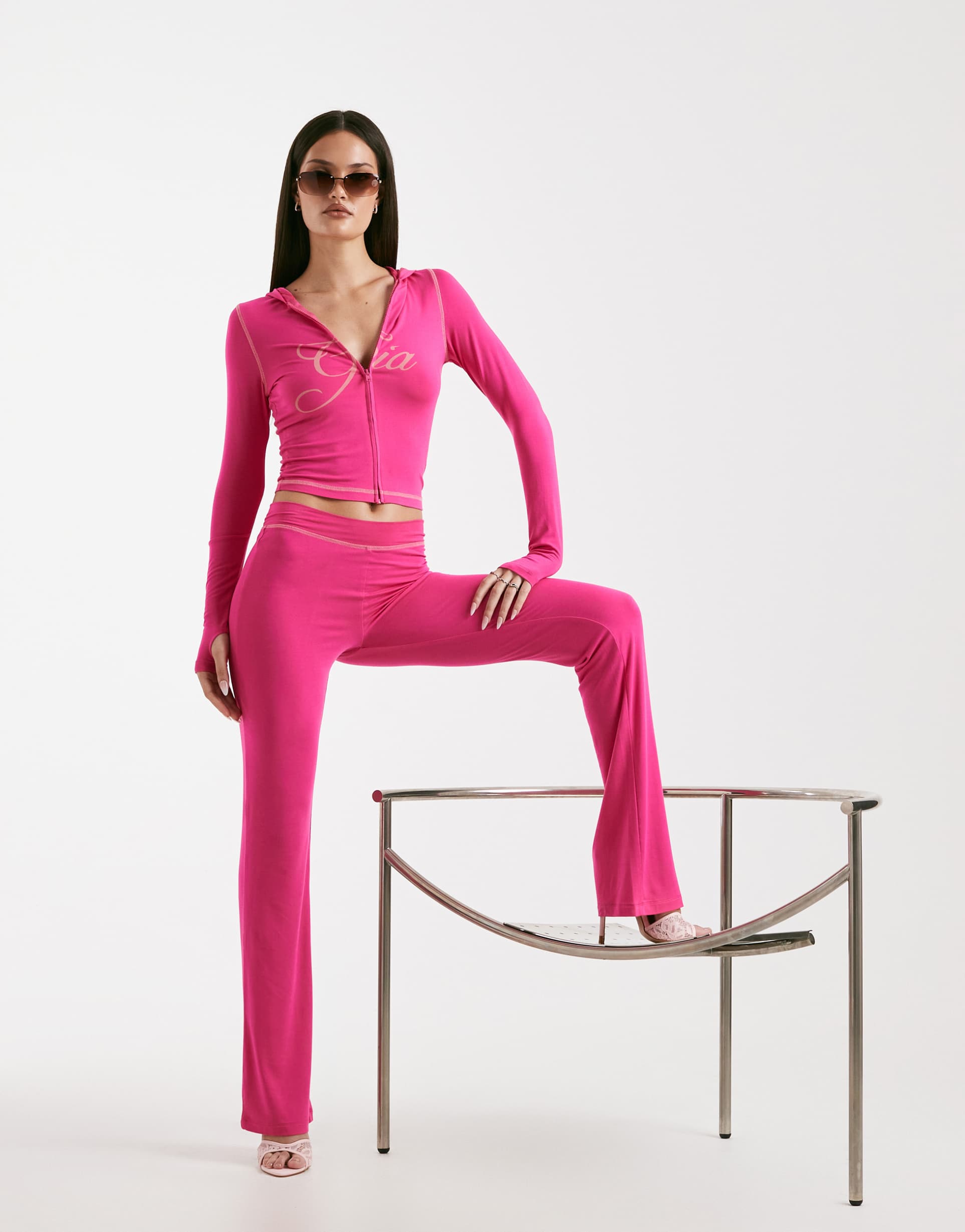i.am.gia blare logo back print contrast stitch track pant in hot pink - part of a set
