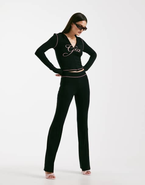 I.AM.GIA Blare logo back print contrast stitch track pants in black and pink (part of a set) - view 1