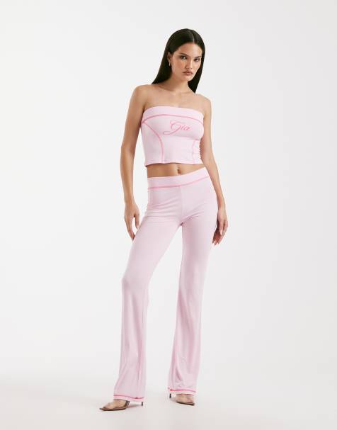 I.AM.GIA Blare logo boob tube, zip through hoodie and contrast stitch track pants set in baby pink - view 1