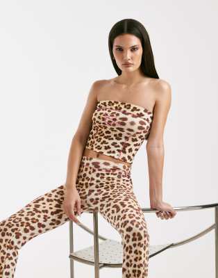 I.AM.GIA I.AM.GIA Blare logo contrast stitch bandeau top co-ord in leopard-Multi
