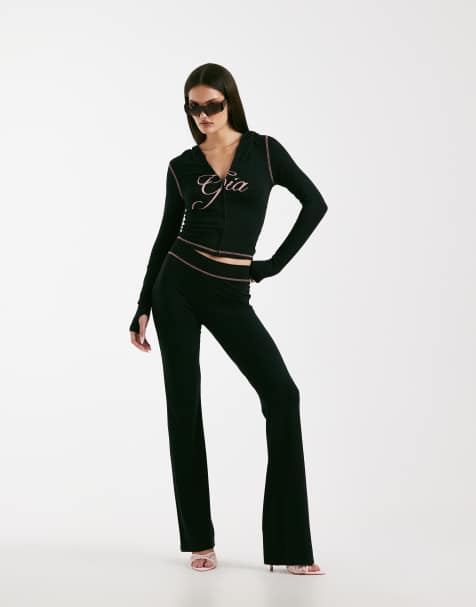 I.AM.GIA Blare logo contrast stitch zip through hoodie and contrast stitch track pant co-ord in black and pink - view 1