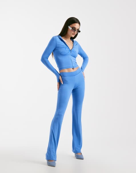 I.AM.GIA Blare logo contrast stitch zip through hoodie and track pant co-ord in blue - view 1