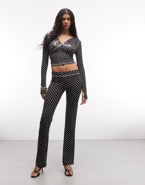 I.AM.GIA Blare logo contrast stitch zip through hoodie and track pants set in black and pink polka dot - view 1