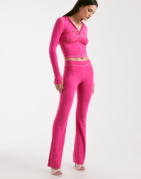 I.AM.GIA Blare logo contrast stitch zip through hoodie and track pants set in hot pink - view 1