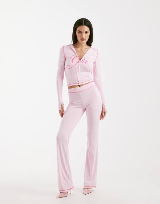 I.AM.GIA Blare logo contrast stitch zip up hoodie in baby pink - part of a set