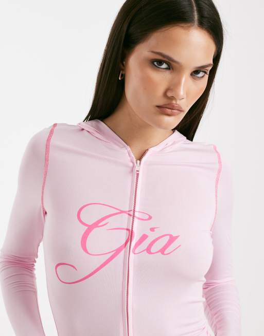 I.AM.GIA Blare logo contrast stitch zip up hoodie in baby pink - part of a set