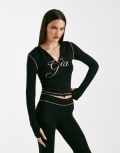 [I.AM.GIA] I.AM.GIA Blare logo contrast stitch zip through hoodie in black and pink (part of a set) 2XS BLACK