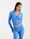 [I.AM.GIA] I.AM.GIA Blare logo contrast stitch zip through hoodie in blue (part of a set) 2XS Bright blue