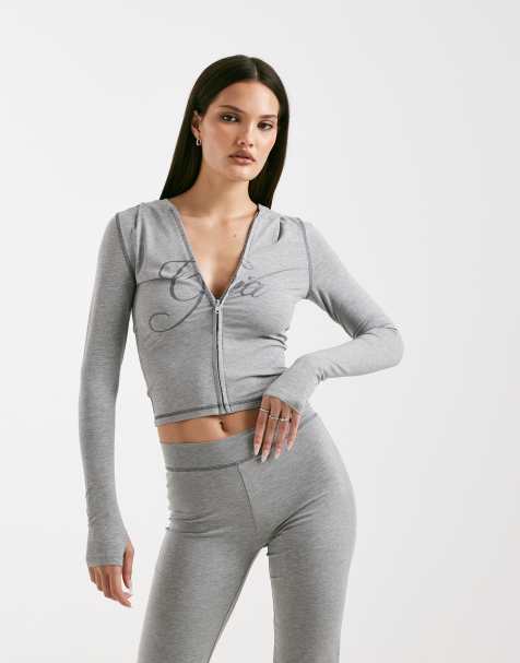 I.AM.GIA Blare logo contrast stitch zip through hoodie in grey (part of a set) - view 1