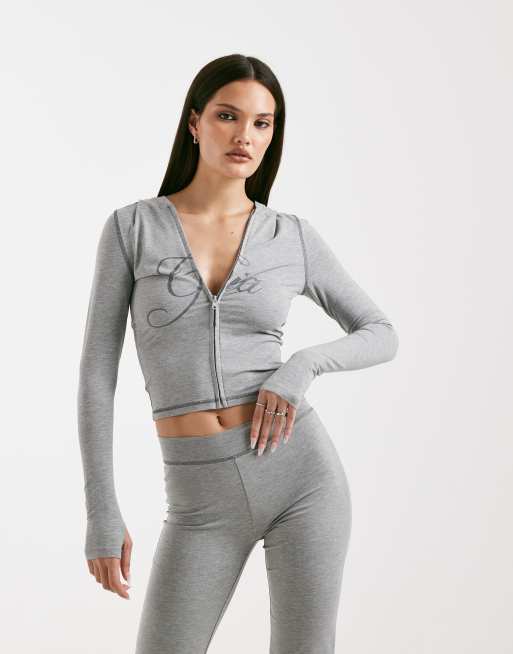 I.AM.GIA Blare logo contrast stitch zip through hoodie in grey (part of a set)