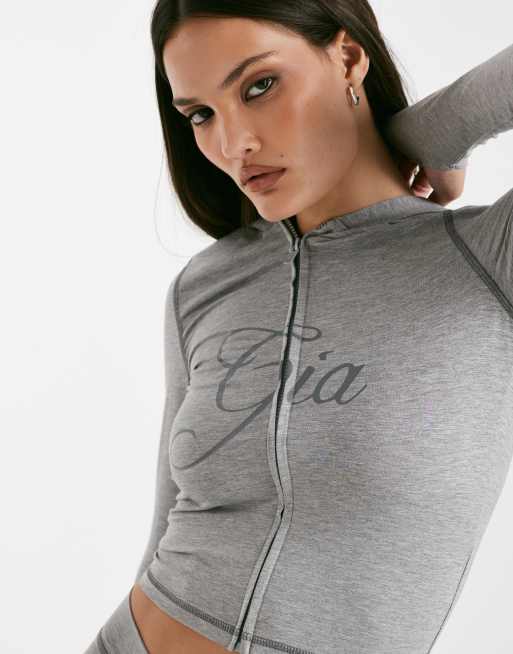 I.AM.GIA Blare logo contrast stitch zip up hoodie in gray - part of a set