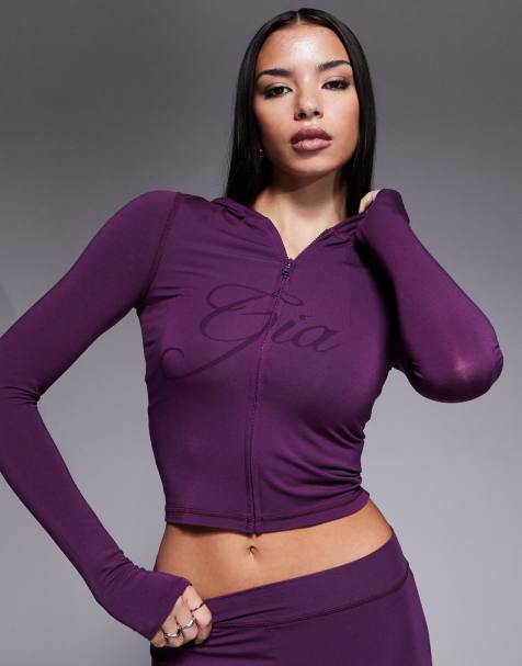 I.AM.GIA Blare logo contrast stitch zip through hoodie in plum - part of a set - view 1