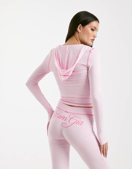 I.AM.GIA Blare logo contrast stitch zip up hoodie in baby pink - part of a set