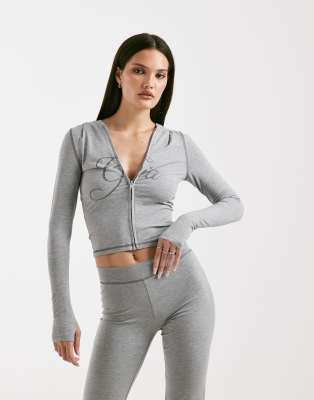 I.am.gia Blare Logo Contrast Stitch Zip Up Hoodie In Gray