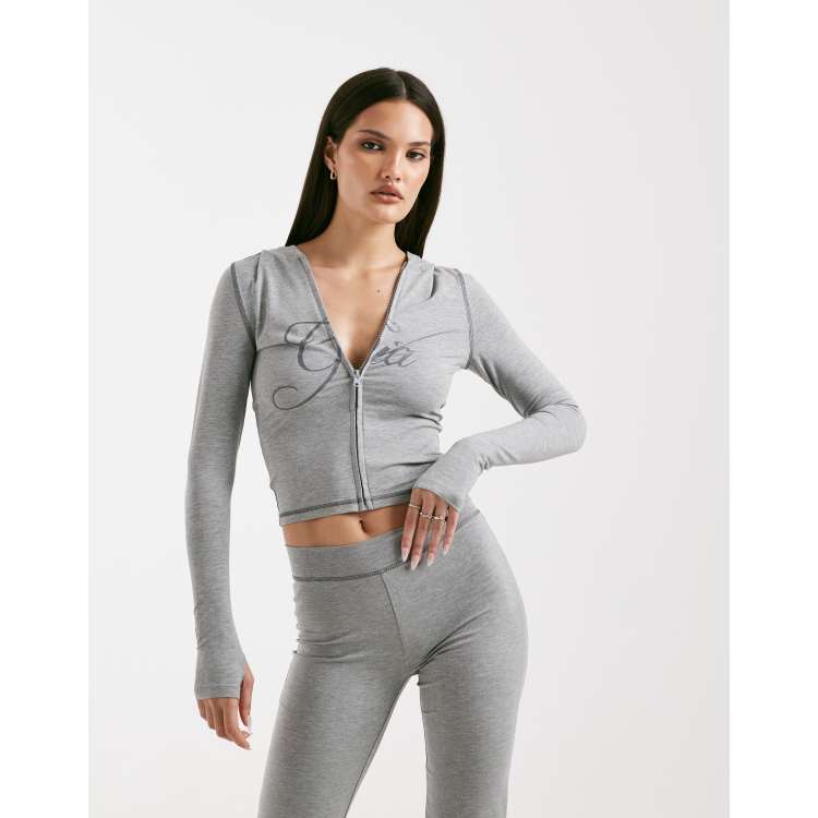 I.AM.GIA Blare logo contrast stitch zip up hoodie in gray - part