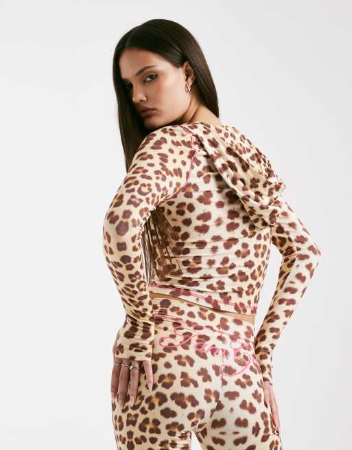 I.AM.GIA Blare logo contrast stitch zip up hoodie in leopard - part of a set