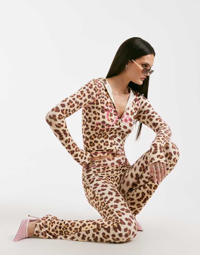 I.AM.GIA Blare logo contrast stitch zip up hoodie in leopard