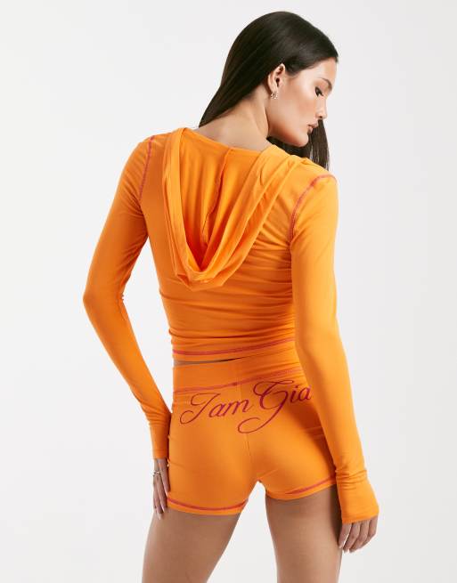 I.AM.GIA Blare logo contrast stitch zip up hoodie in orange - part