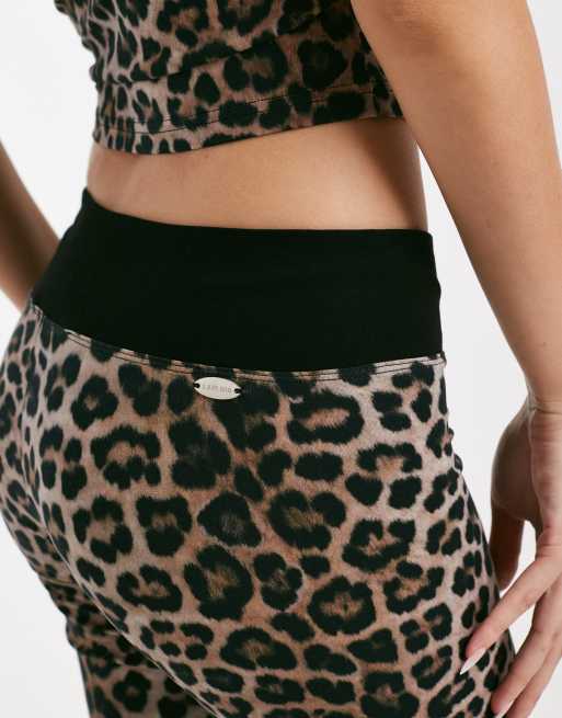 I.AM.GIA Blare sculpting slinky contrast crossover waist flared trouser co-ord in leopard, 3 of 5