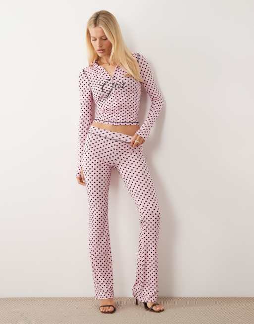 I.AM.GIA - Blare - Co-ord set met logo en contrasterende stiksels van hoodie met rits en trainingsbroek in zwart met roze stippen, 3 van 3