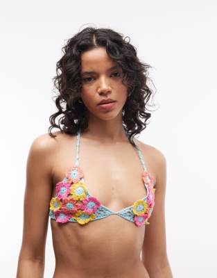I.am.gia Blossom Halterneck Crochet Floral Bikini Top Co-ord In Multi