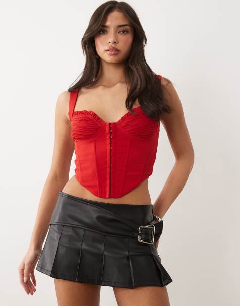 I.AM.GIA – Bri – Röd, mjuk korsett-topp med balconette-kupor och rynkad volangkant - view 1