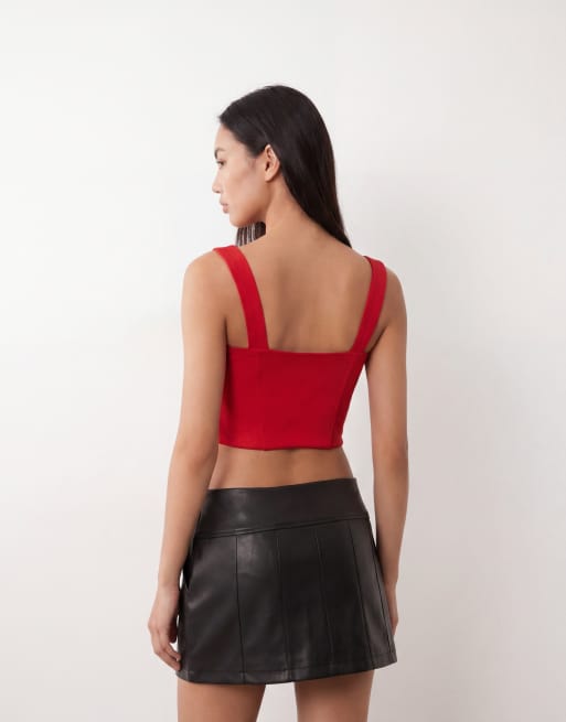 I.AM.GIA Bri soft touch ruched frill edge balconette cup corset top in red, 4 of 4