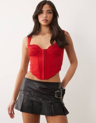I.AM.GIA - Bri - Top corset doux à balconnets et bords volantés - Rouge